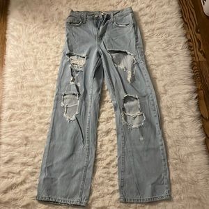 Wide leg ripped jeans